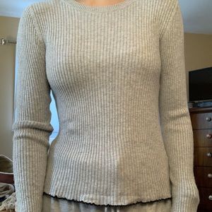 Grey Long Sleeve Ribbed Top